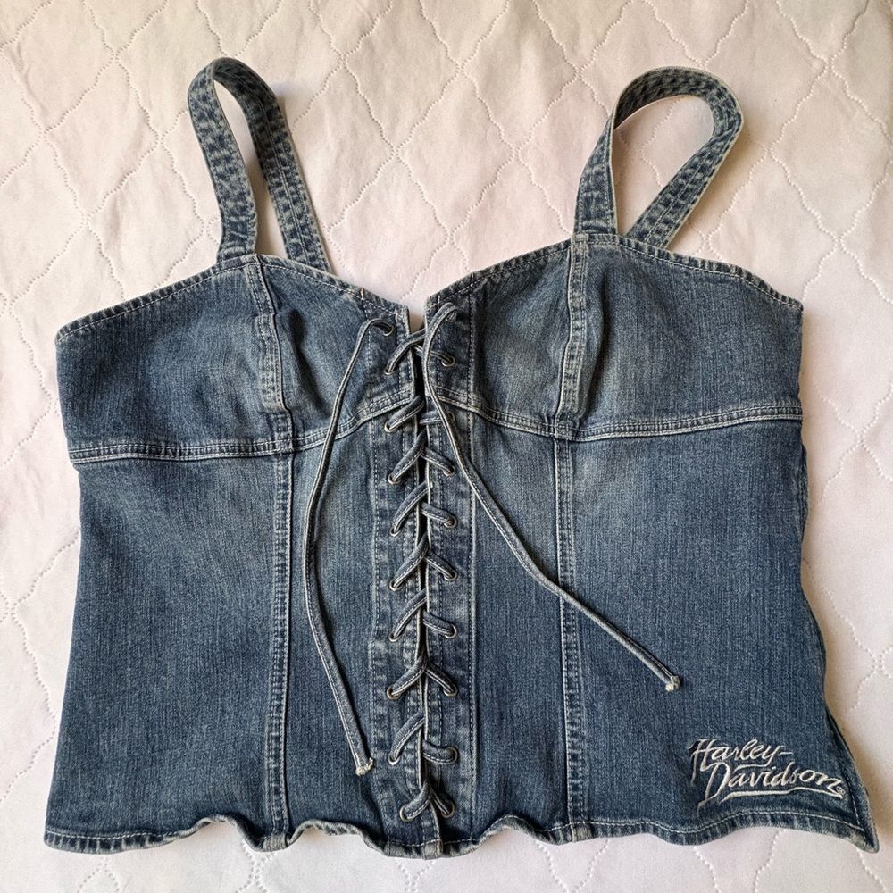 Harley-Davidson Women's Blue Denim Lace-Up Camisole